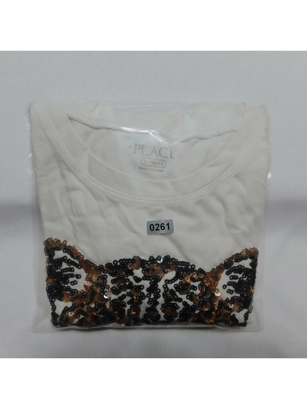 The Children's Place Girls White Sequin Leopard Face Long Sleeve Shirt Size L (1